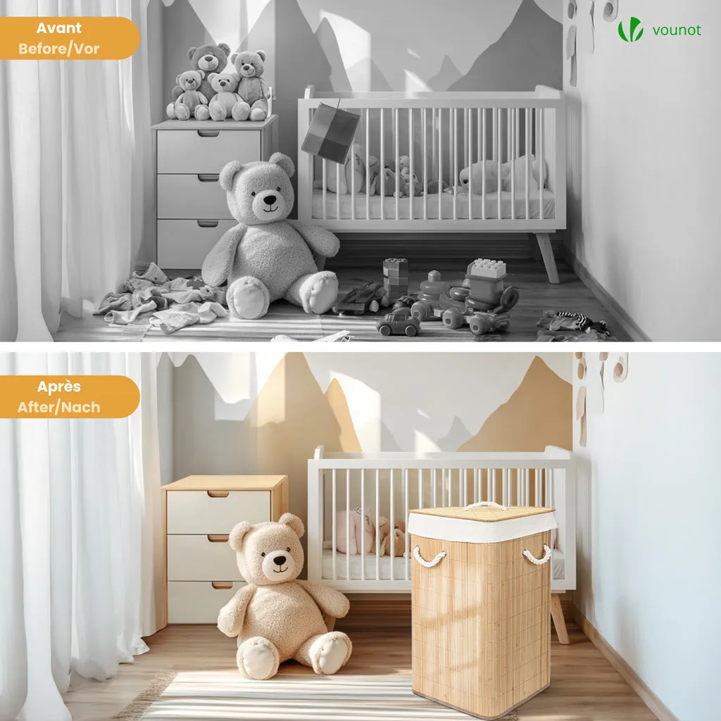 VOUNOT Cesto Biancheria Angolare Bambù 58L con Coperchio