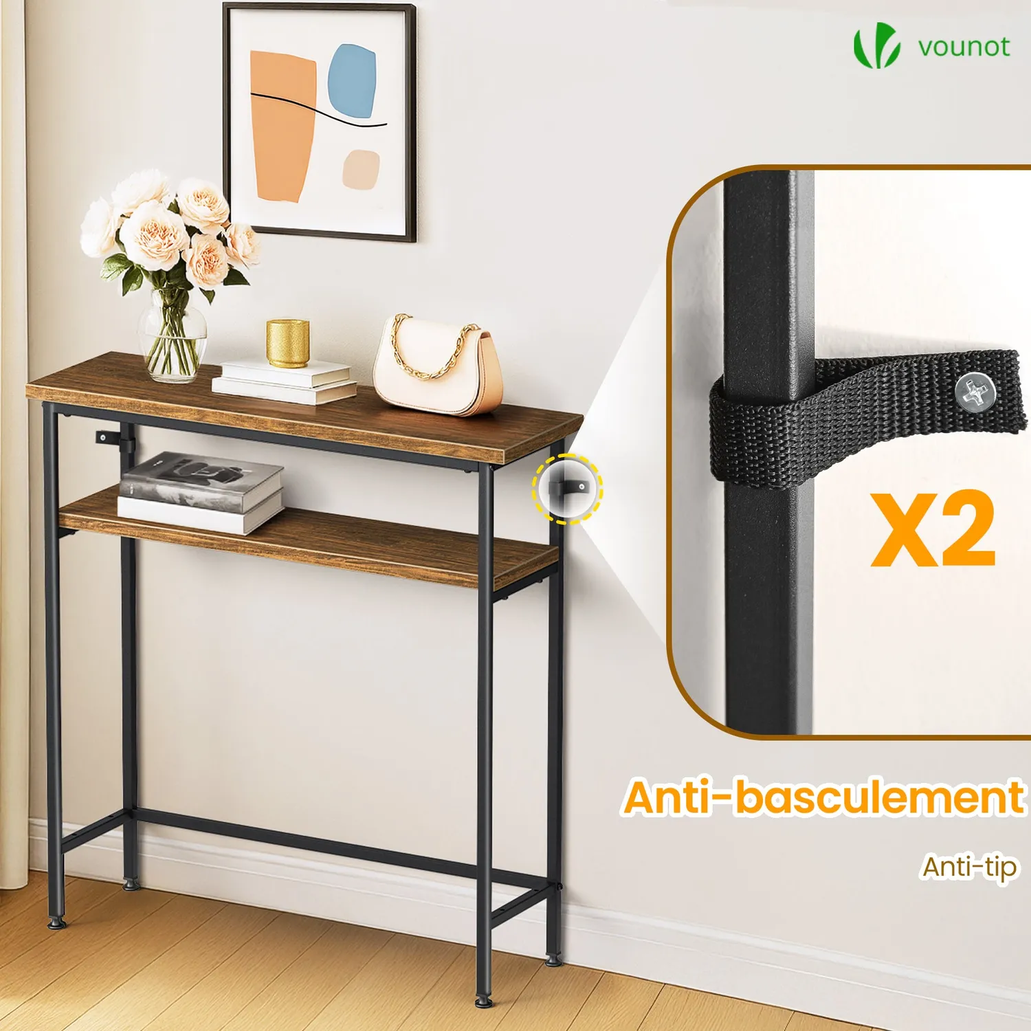 VOUNOT Consolle Ingresso 80x24x80cm Marrone Industriale