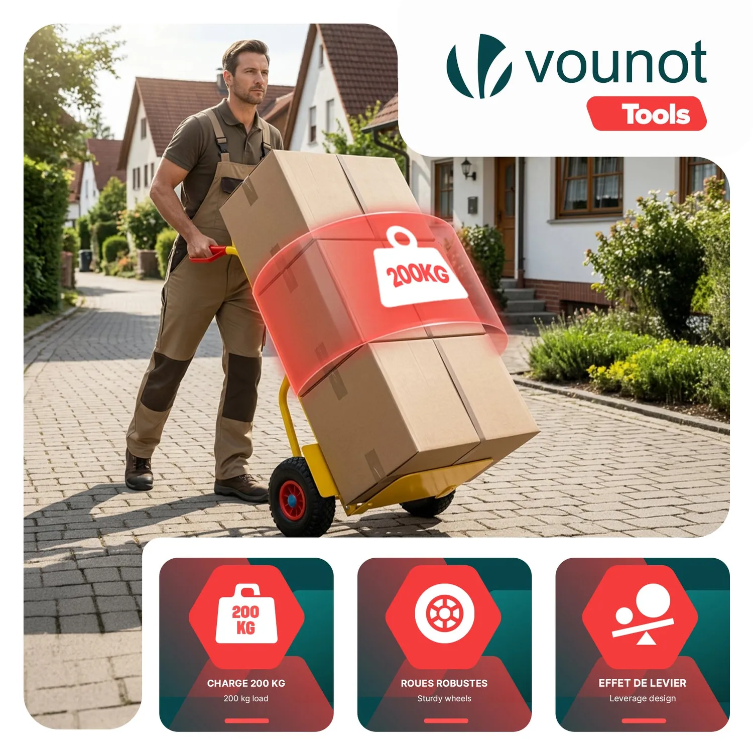 Vounot carrello trasporto pieghevole giallo 200 kg ruote