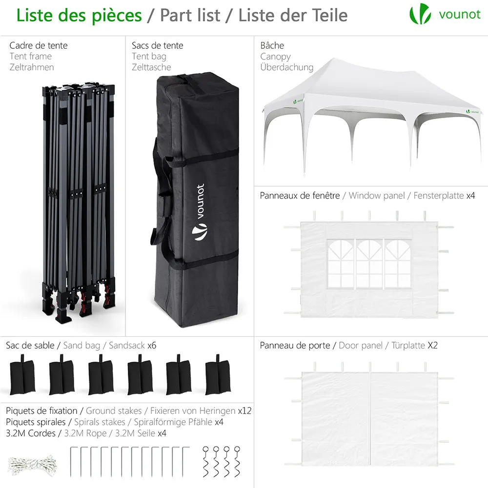 Vounot Gazebo Pieghevole 3x6m Bianco 6 Pareti Impermeabile