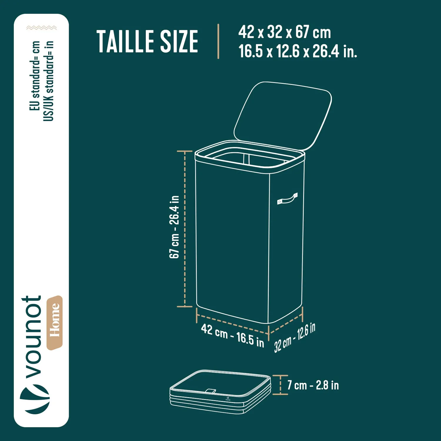 VOUNOT Cesto Portabiancheria 90L Antracite con Coperchio