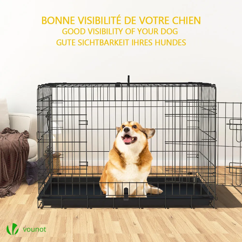 VOUNOT Gabbia cane pieghevole 92x58x64 2 porte metallo