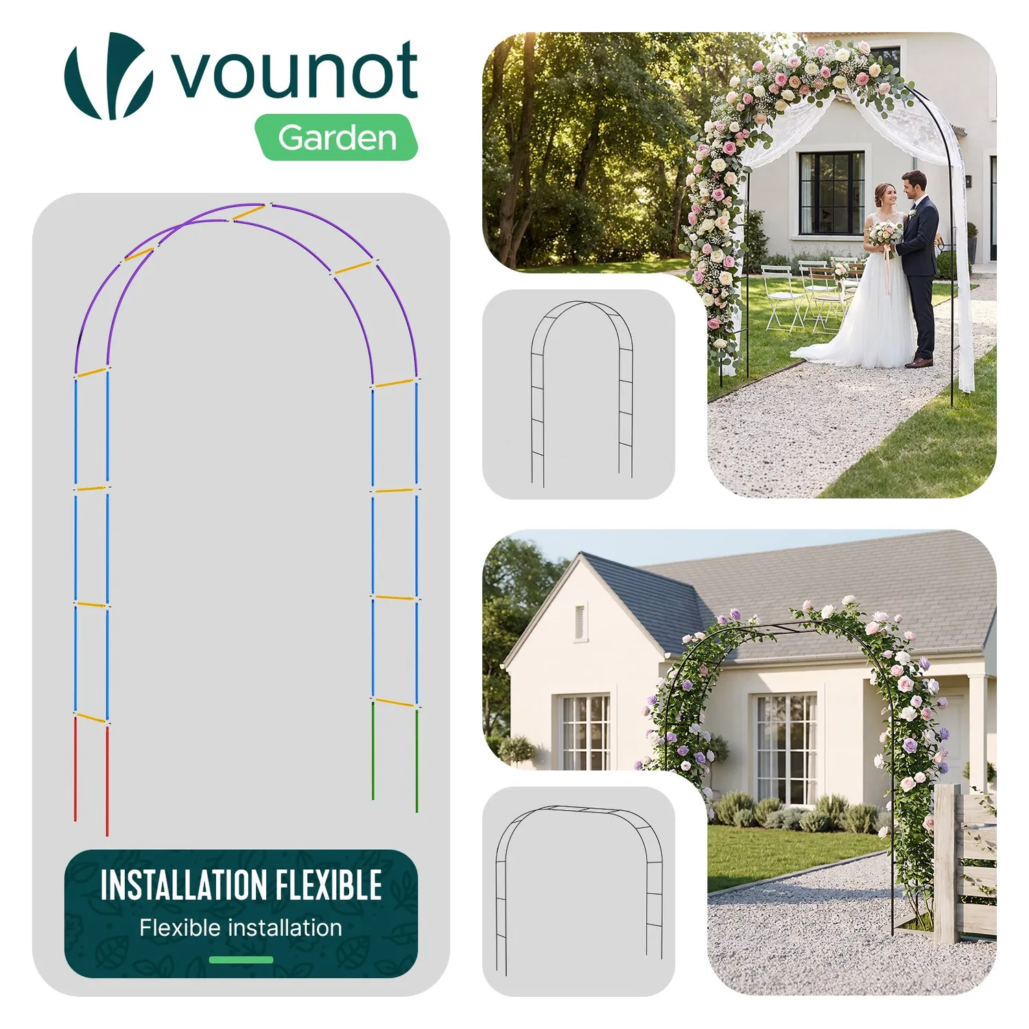 VOUNOT Arco Giardino 140x37x240 cm Nero Metallo