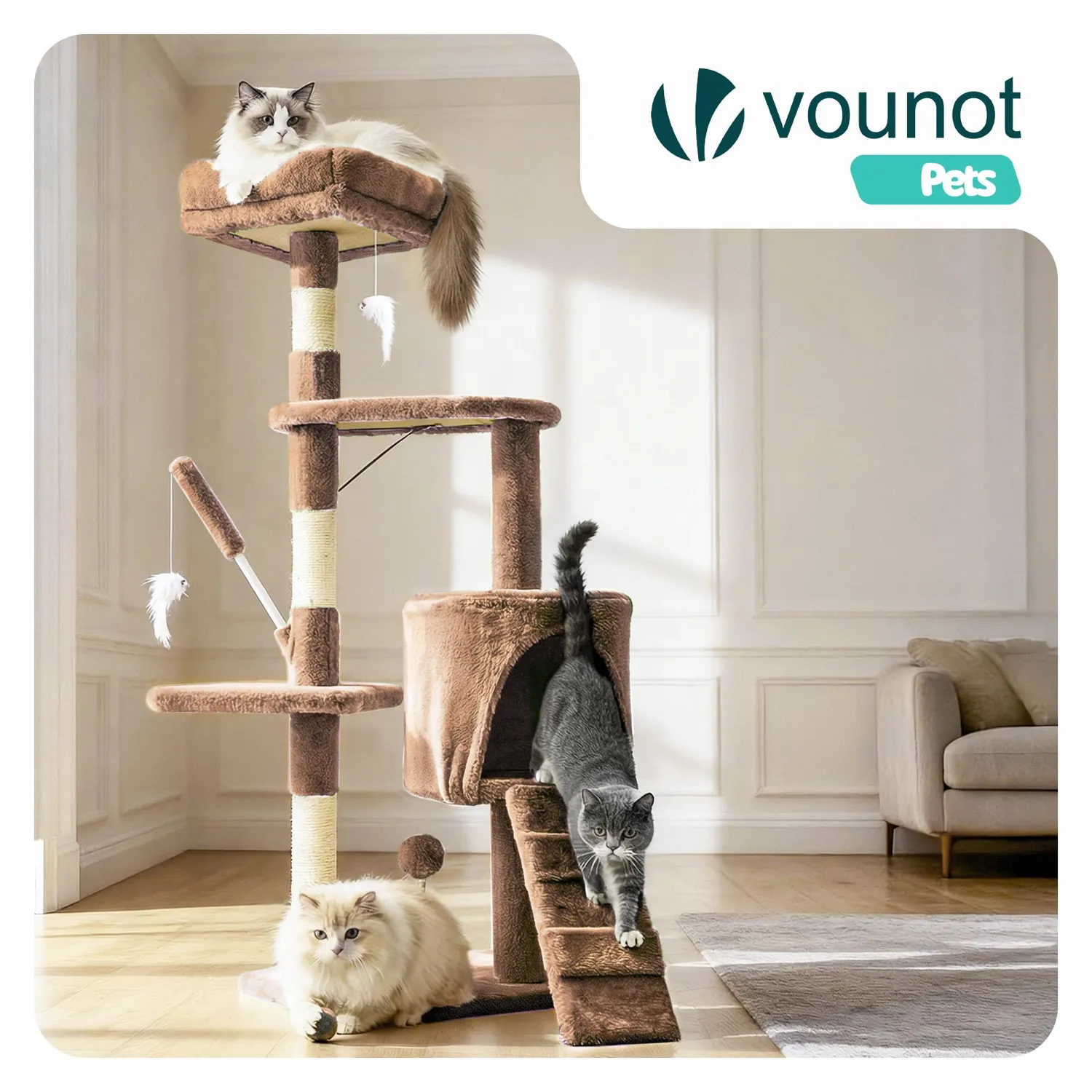 VOUNOT Albero Tiragraffi 112 cm Marrone con Cuccia