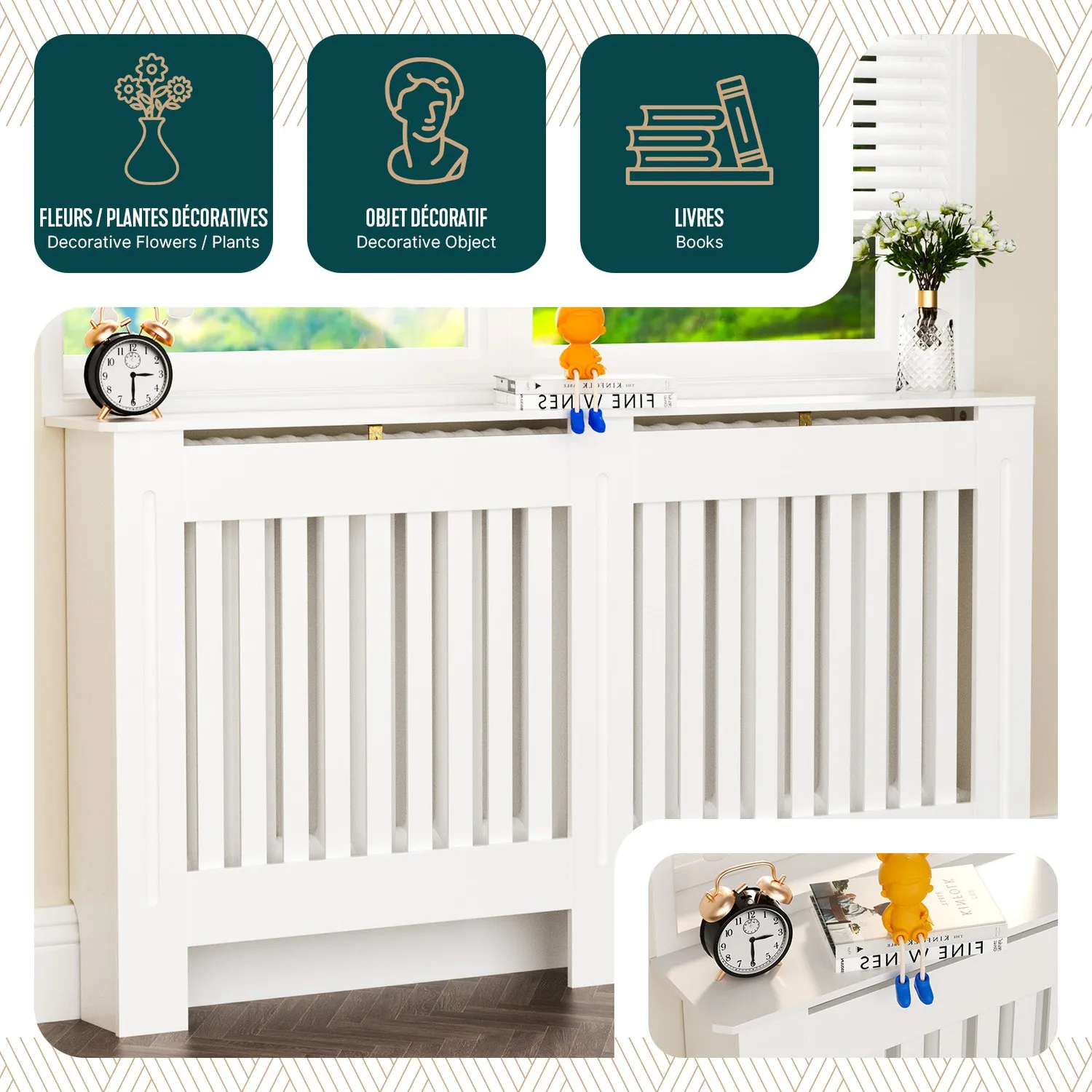 Vounot copritermosifone 152x19x82 bianco MDF a lamelle