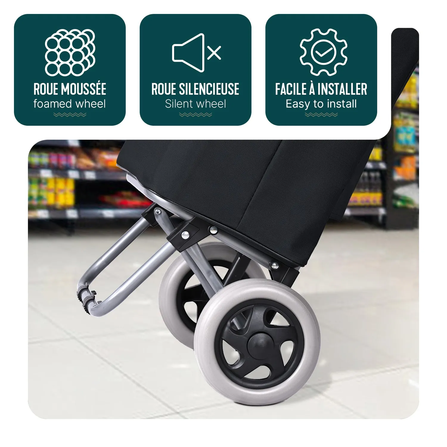 VOUNOT Carrello Spesa 59L Nero 2 Ruote Pieghevole
