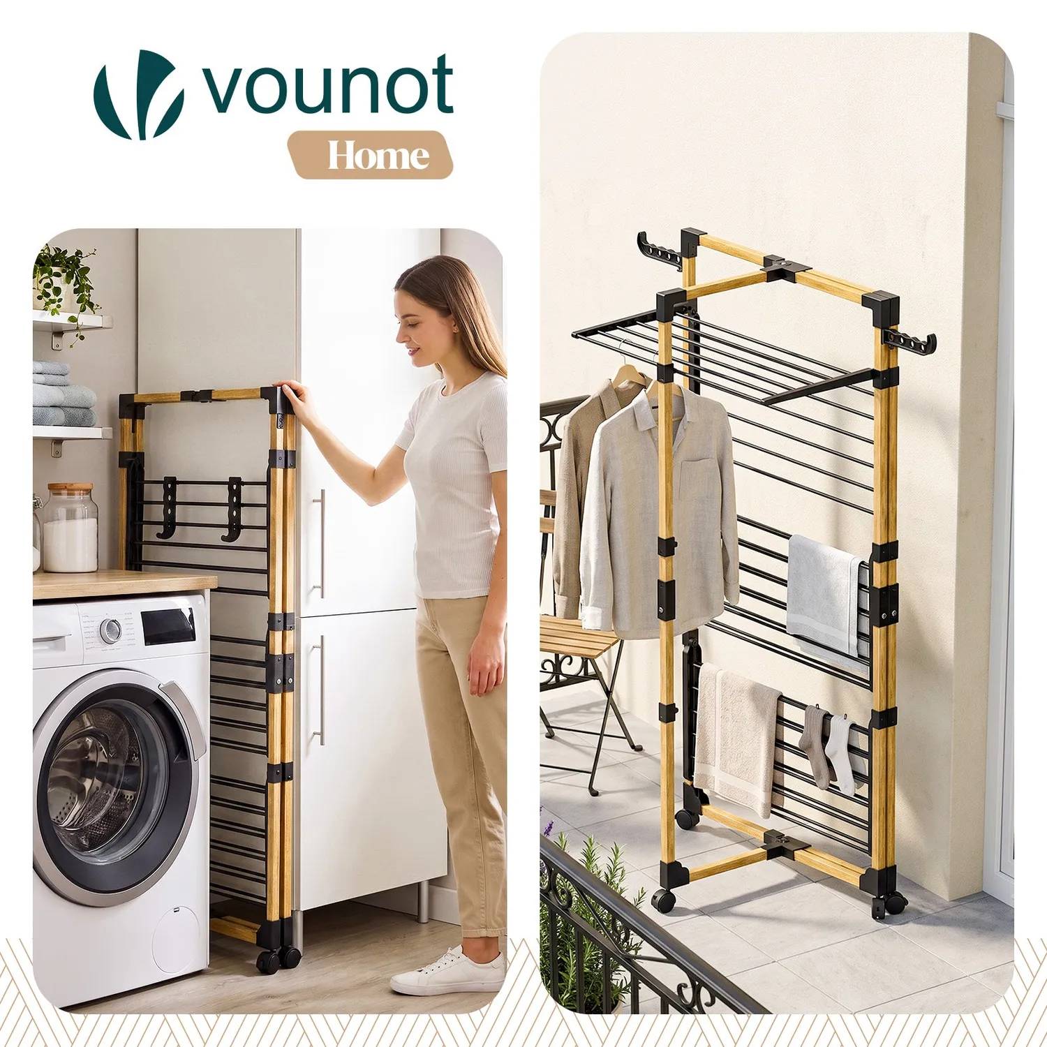 VOUNOT Stendibiancheria verticale 3 livelli nero 99x69 cm