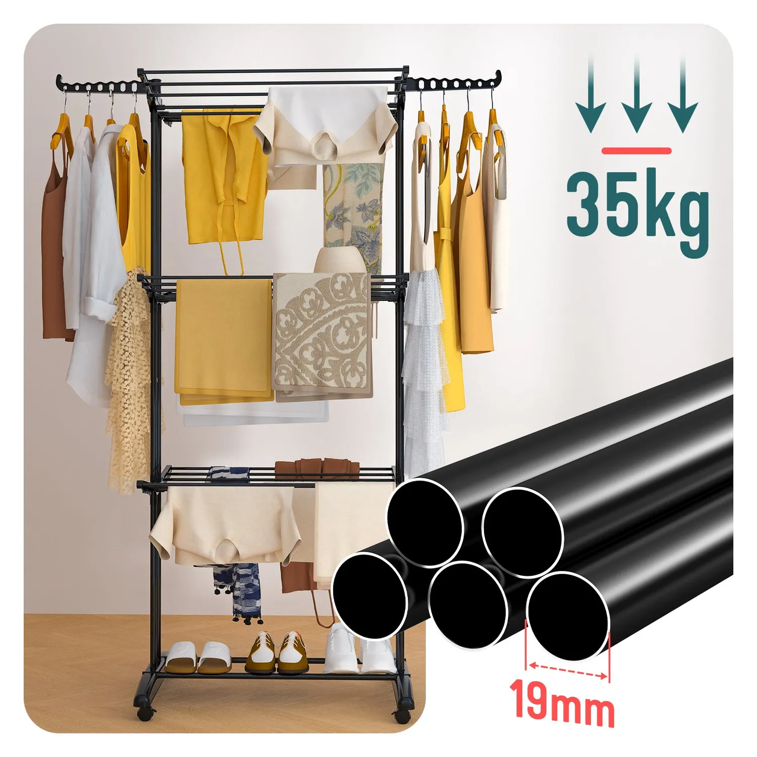 Vounot stendibiancheria verticale 4 livelli nero 35 kg