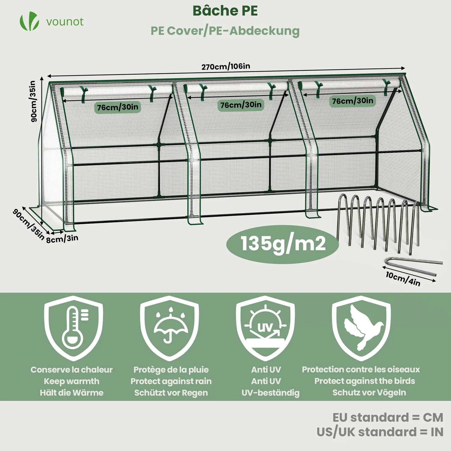 VOUNOT Mini Serra Giardino Bianca 270x90x90 cm 3 Porte
