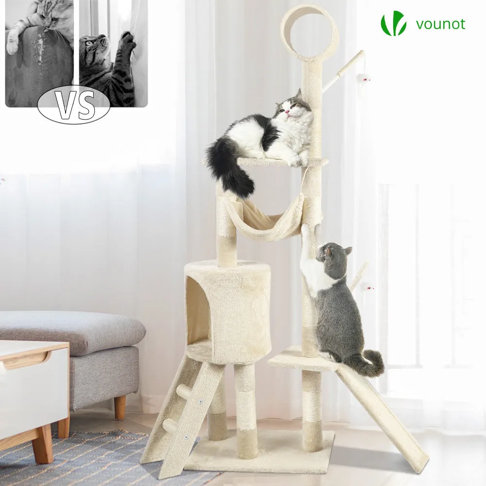 Vounot Albero Tiragraffi Gatto 154 cm Beige con Cuccia