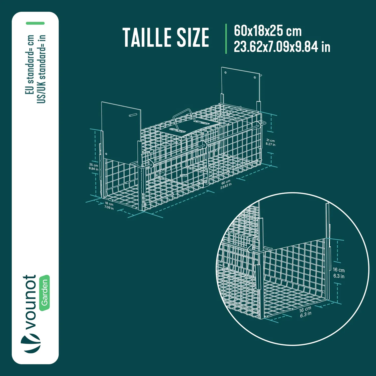 Vounot trappola animali vivi gabbia metallo verde 60x18 cm
