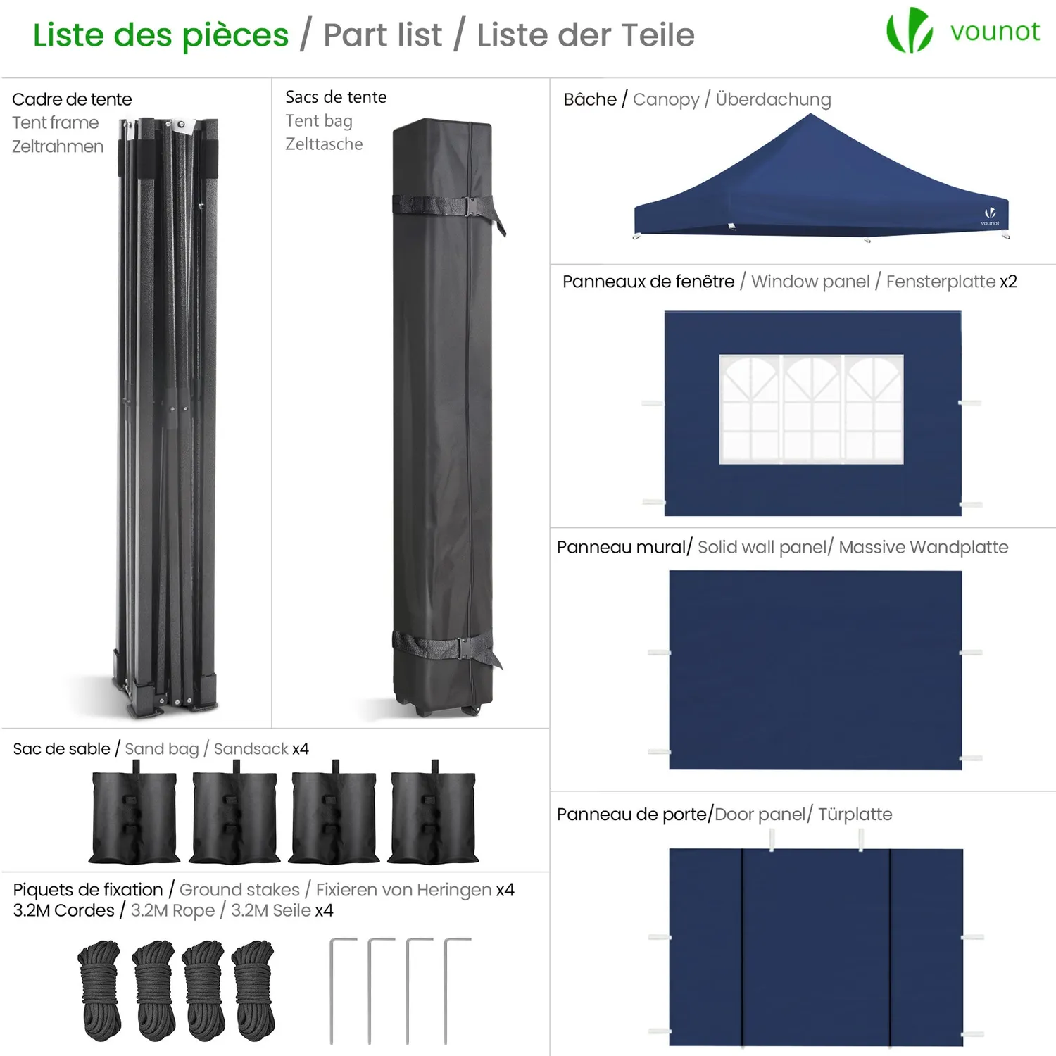 VOUNOT Gazebo pieghevole 3x3 m con 4 pareti blu impermeabile