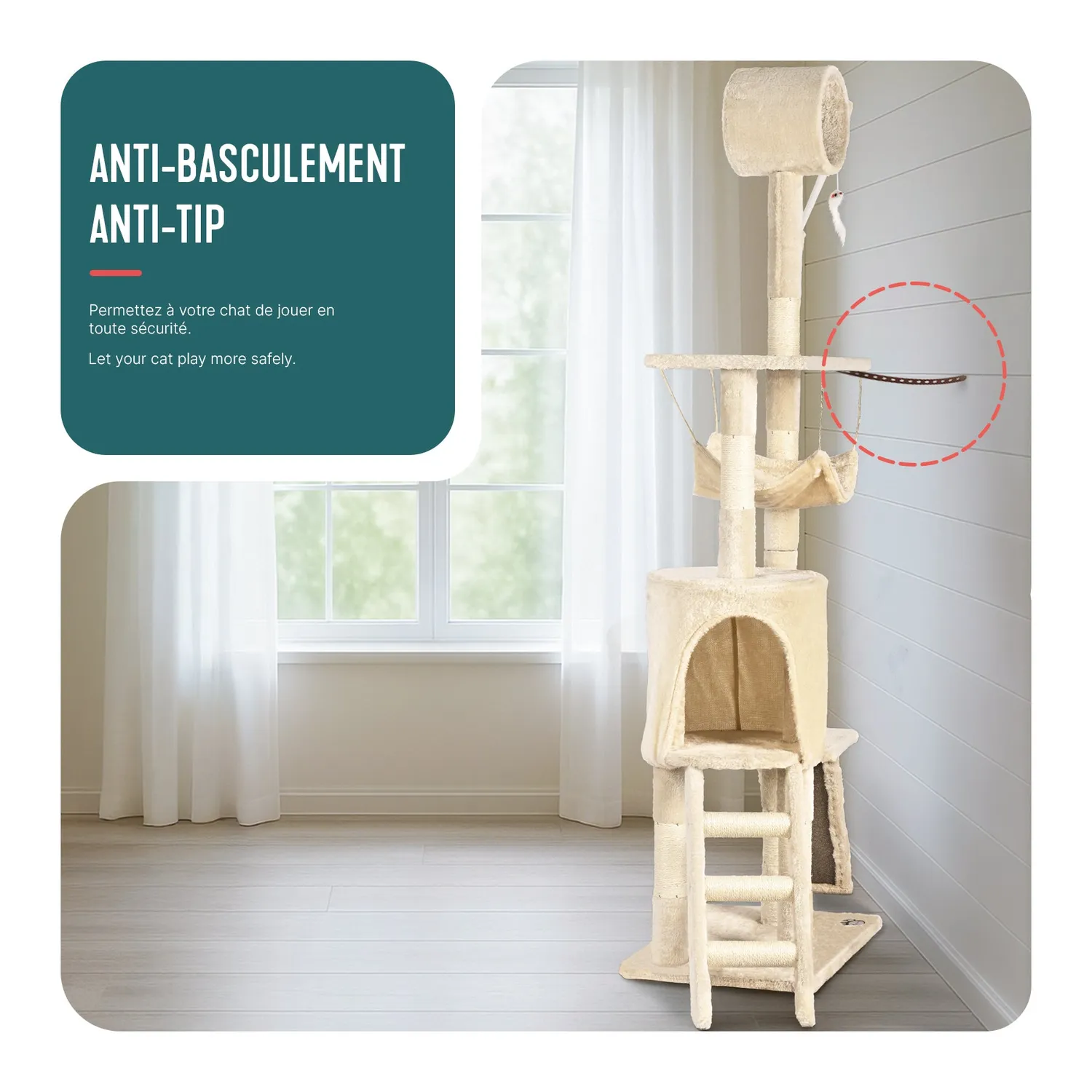 Vounot albero tiragraffi gatto 155 cm beige 8 livelli
