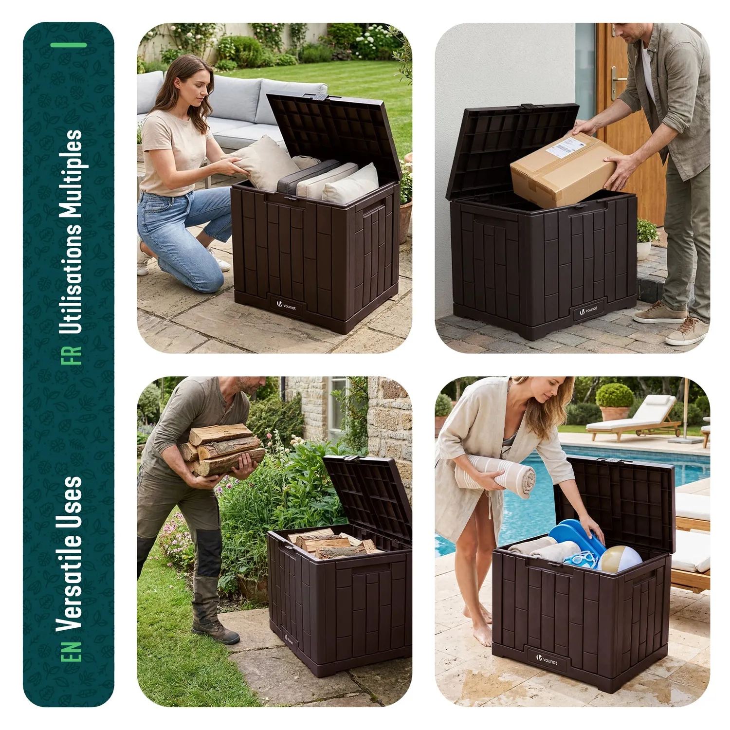 Vounot Baule da Giardino 126L Marrone 56x44x53cm Impermeabile