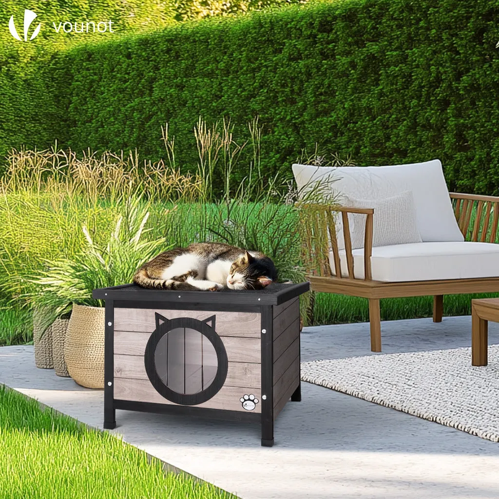 Vounot casetta gatto legno 57x45x43 cm grigia tetto bitume