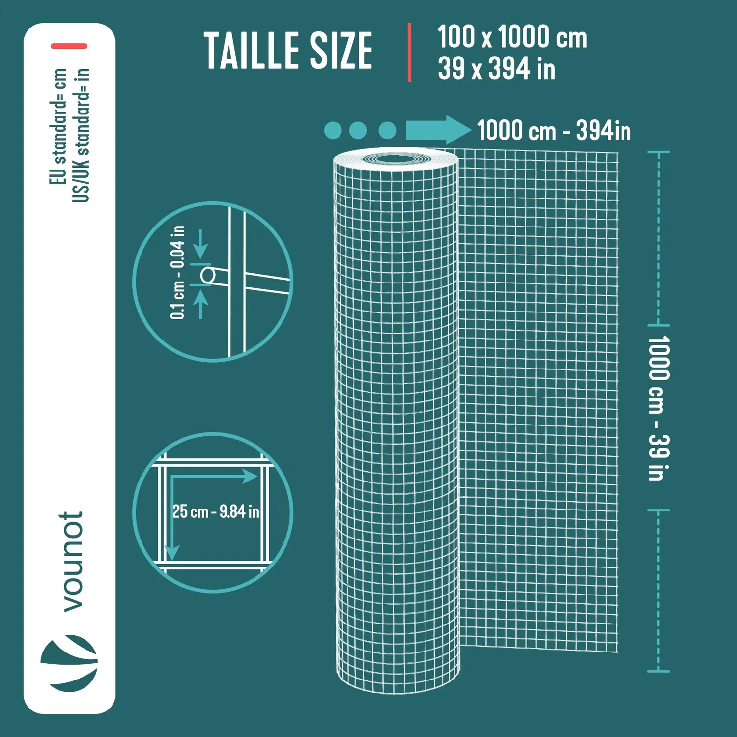 VOUNOT Rete Metallica Zincata 1x10m Maglia 25mm Rotolo Giardino