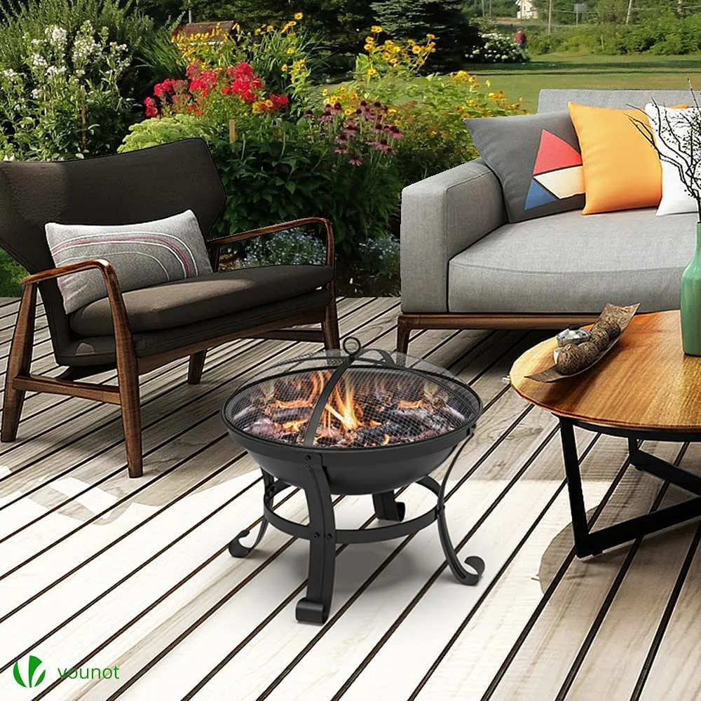 Vounot braciere esterno in acciaio nero con coperchio 55 cm