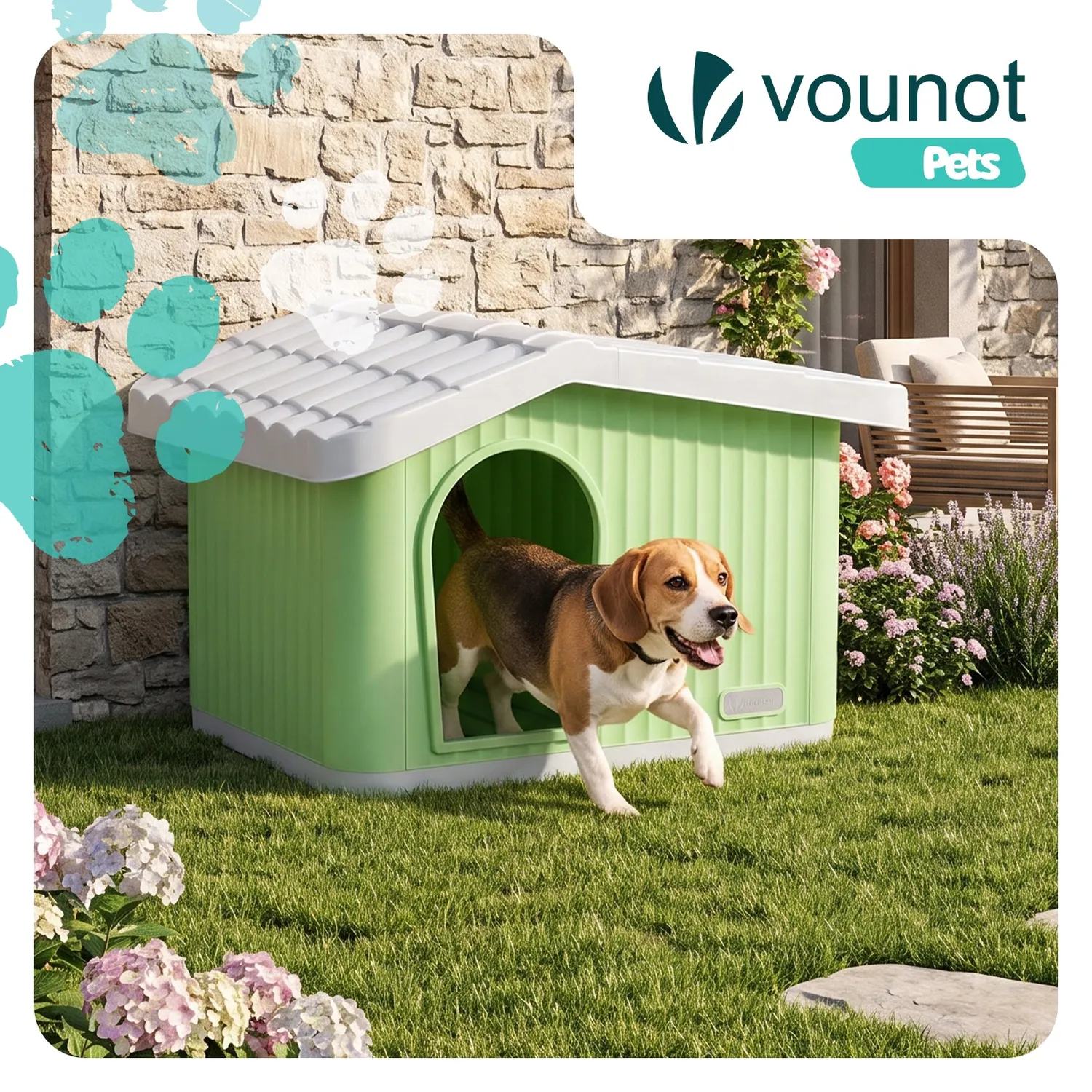 Vounot cuccia in plastica verde 60x51x41 cm da esterno