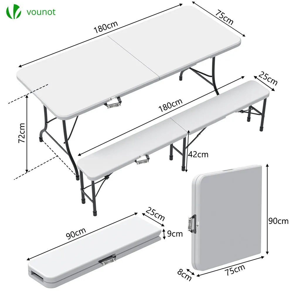 VOUNOT Set Tavolo e Panche Campeggio Pieghevole 180cm Bianco