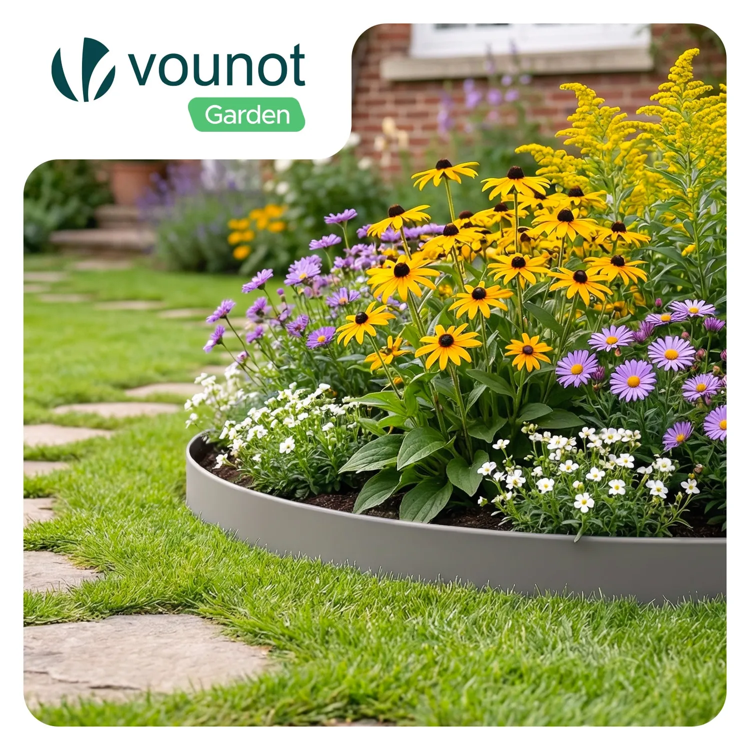 VOUNOT bordura giardino flessibile 10 m grigia picchetti