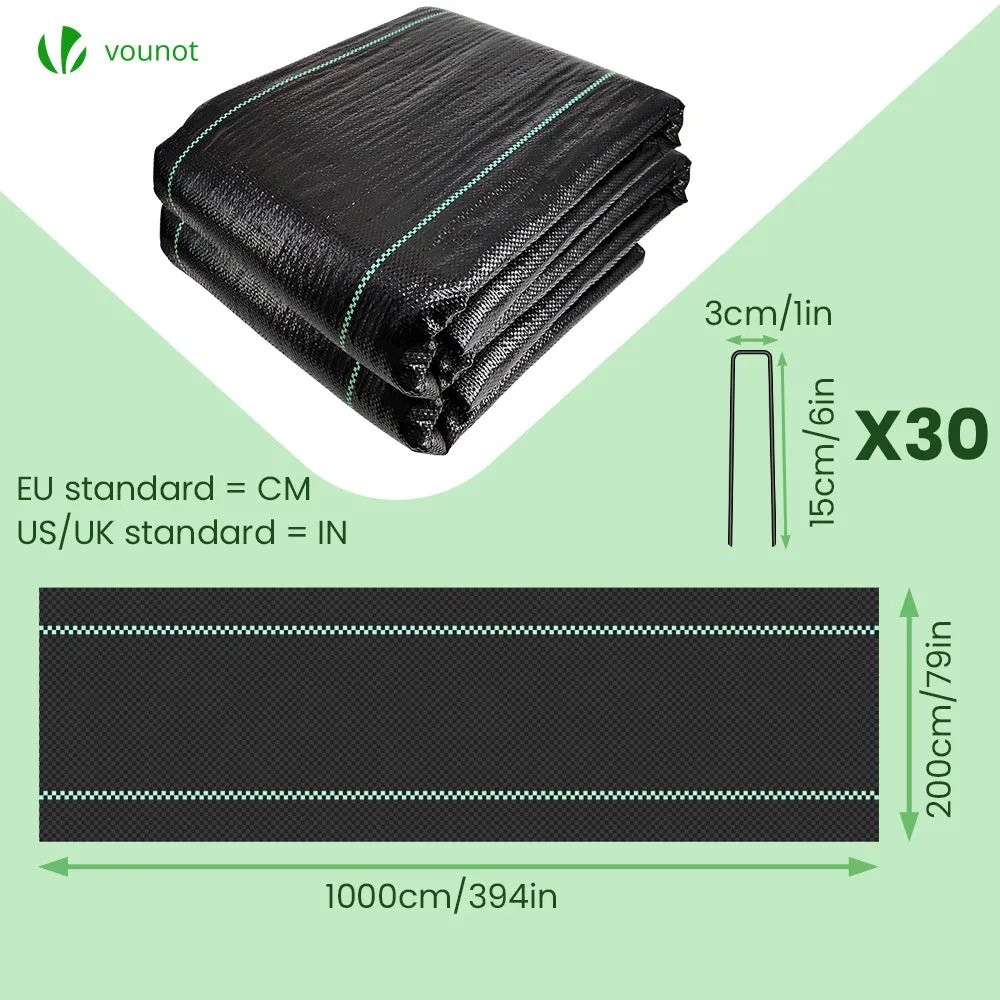 VOUNOT Telo Pacciamatura Anti Erbacce 10x2m con 30 Picchetti