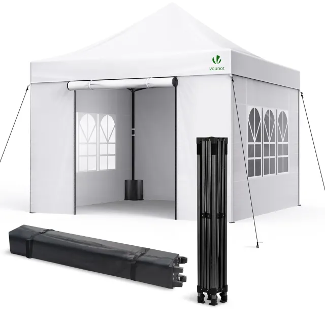 VOUNOT Gazebo Pieghevole 3x3 m Bianco con 4 Pareti