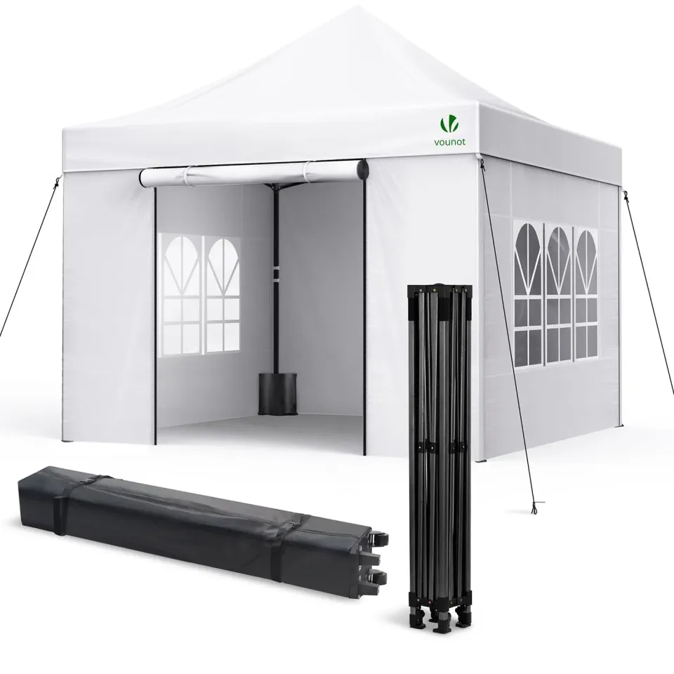 VOUNOT Gazebo Pieghevole 3x3 m Bianco con 4 Pareti