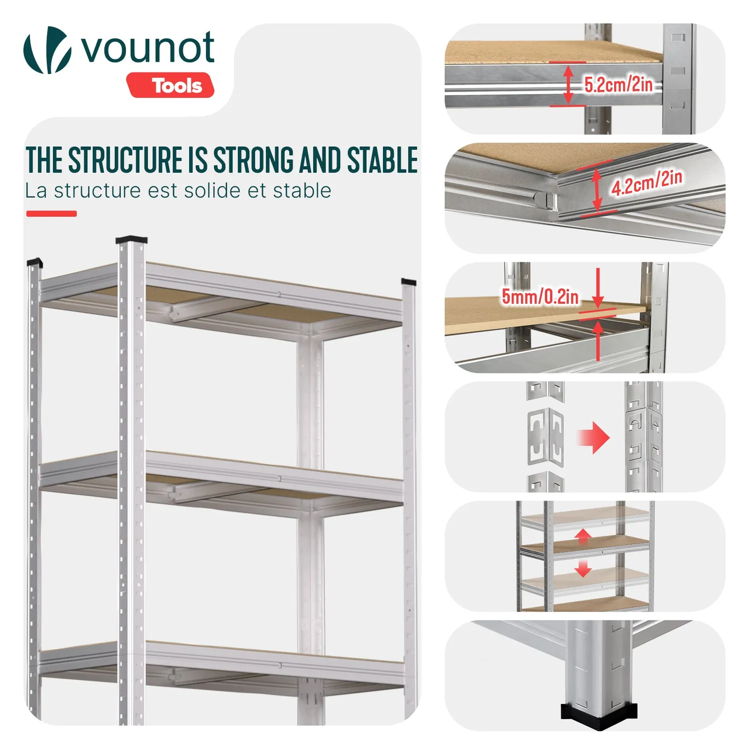 VOUNOT Scaffale metallo 5 ripiani 70x30x150cm 2 pezzi portata 175kg