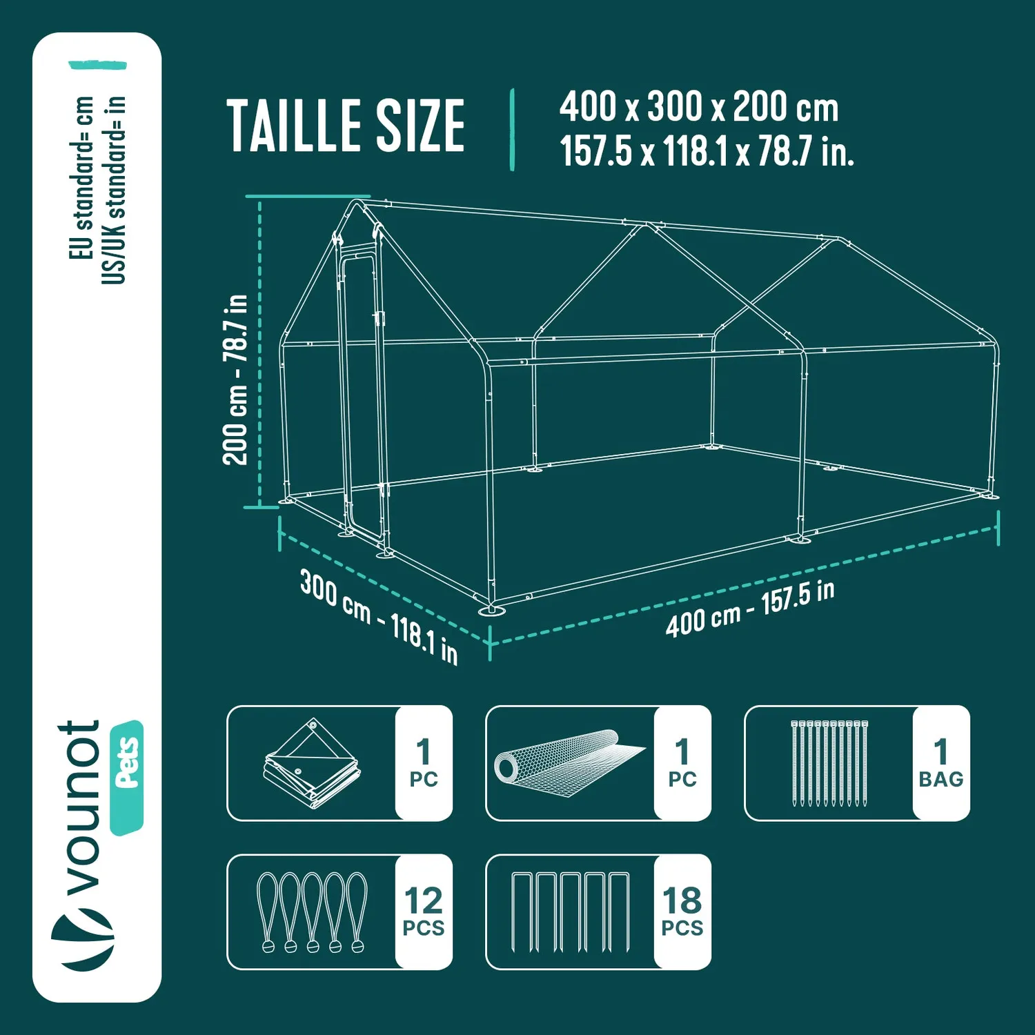 Vounot Recinto Pollaio Zincato con Telo 400x300x200 cm