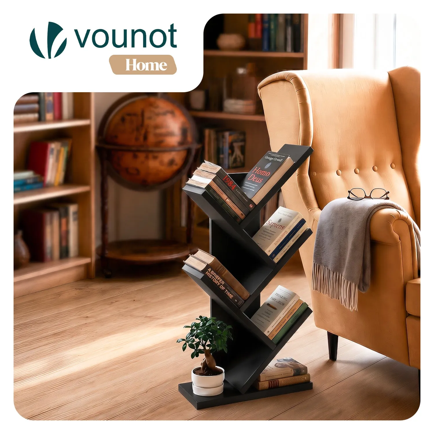 Vounot Albero libreria albero nera 30x16x60 cm compatta