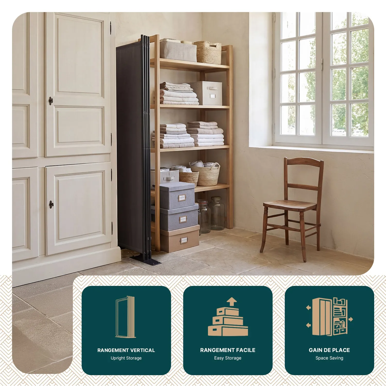 Vounot Paravento Interno 3 Pannelli Antracite 262x173 cm