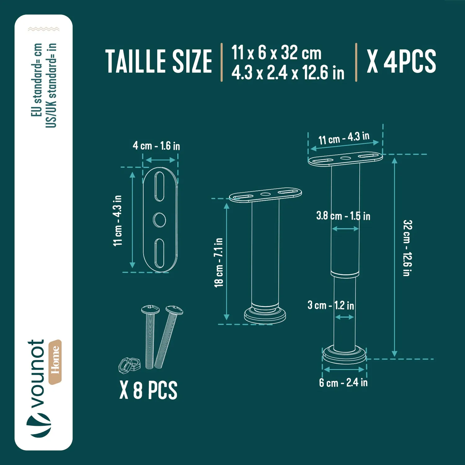 VOUNOT Piedini Letto Regolabili 18-32cm Metallo Nero 4 Pezzi