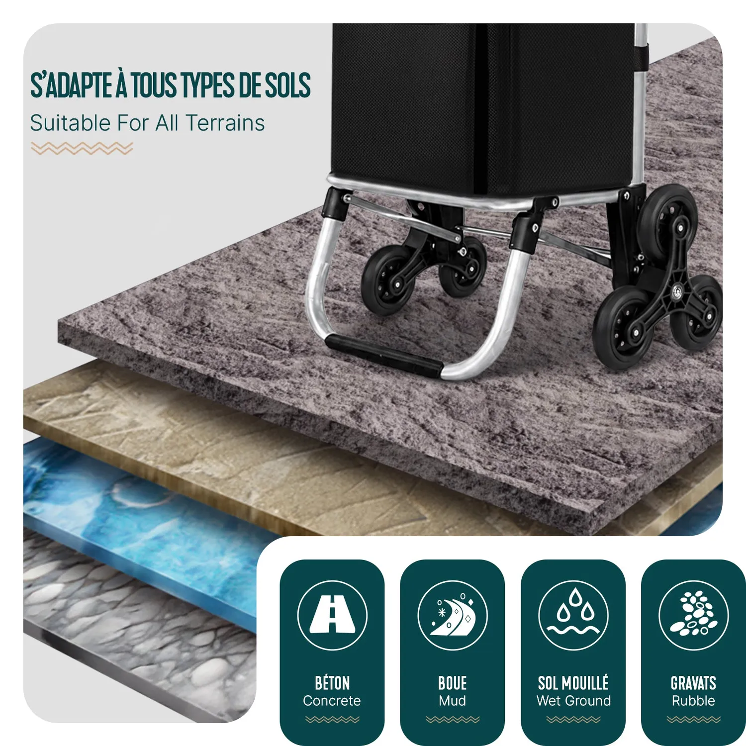 VOUNOT Carrello spesa saliscale alluminio nero 58L
