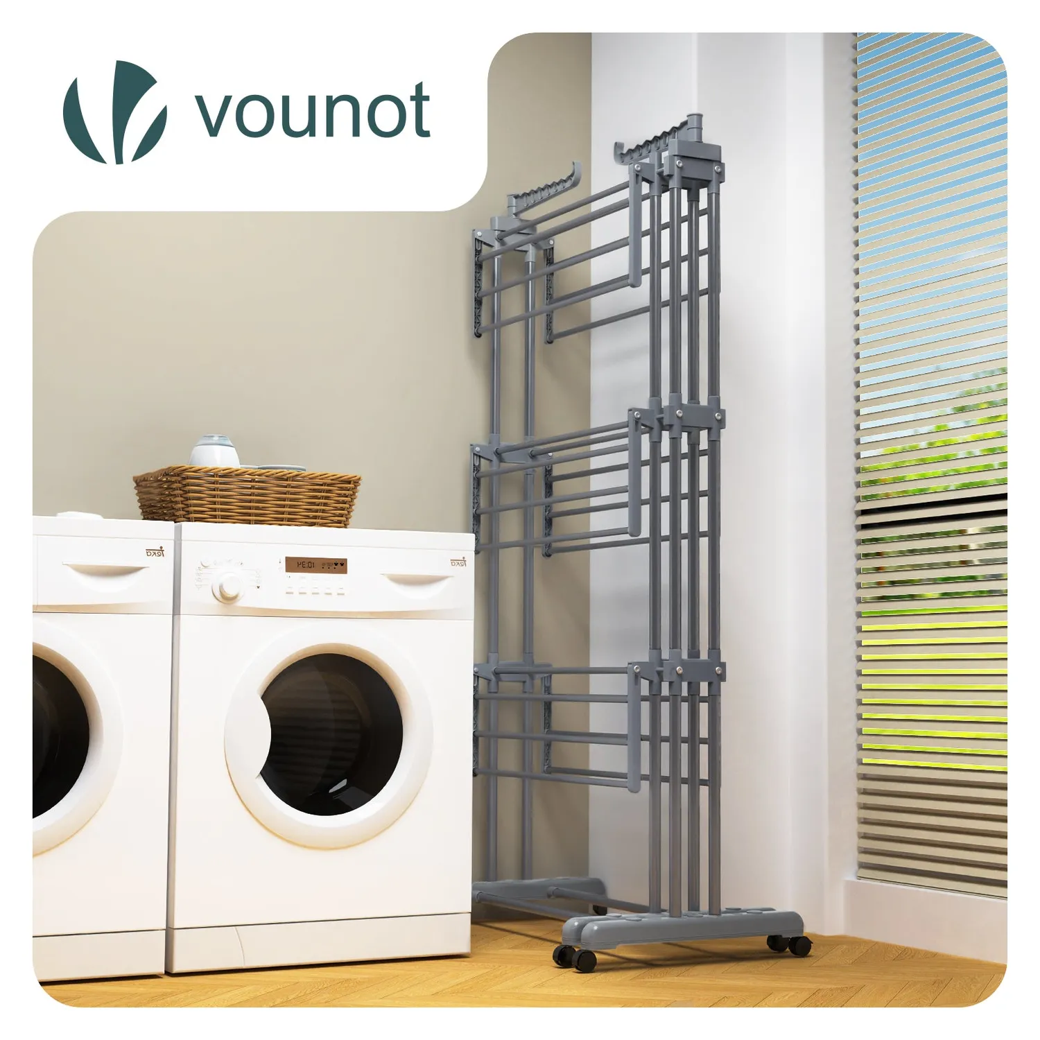 VOUNOT Stendibiancheria Verticale Estensibile Grigio 4 Livelli