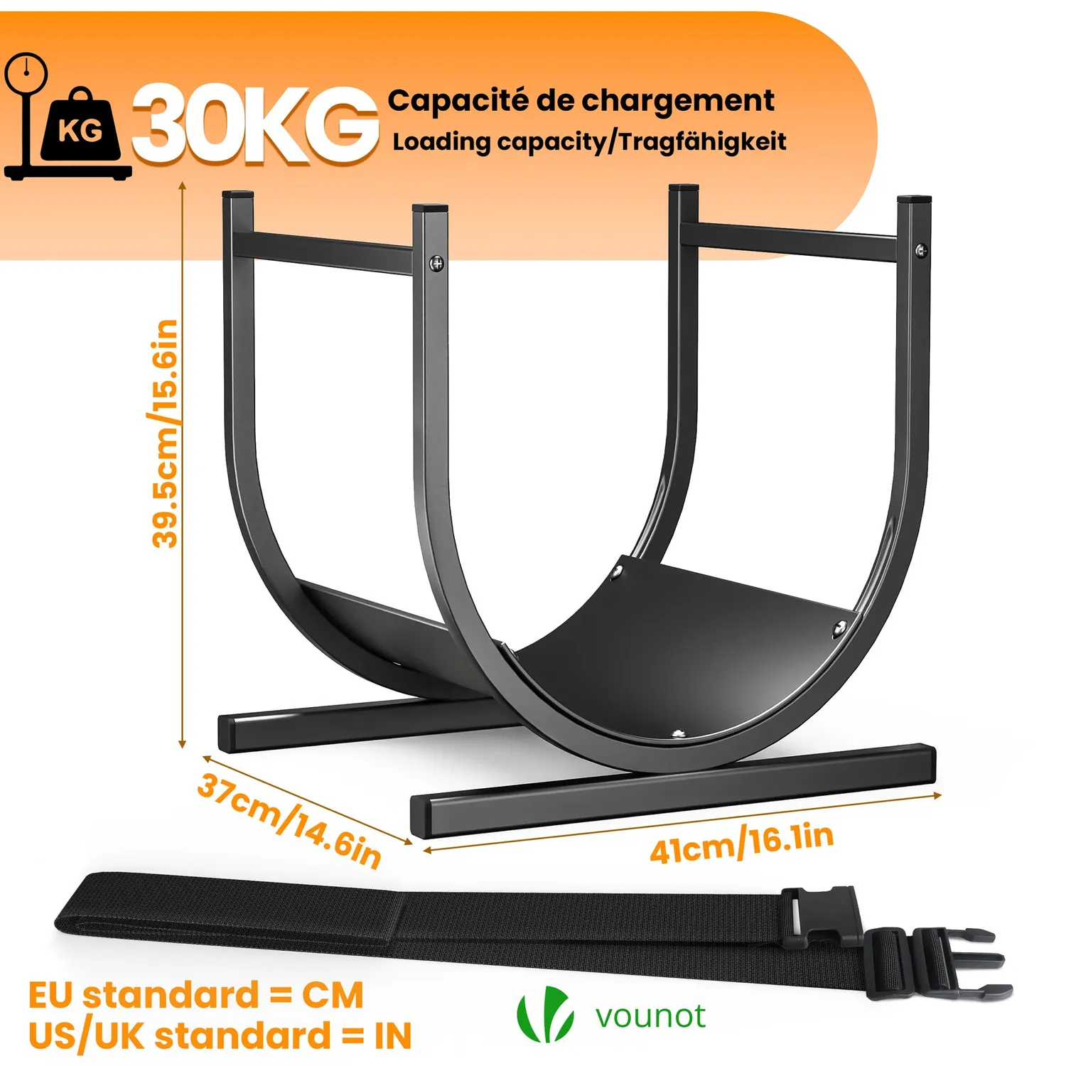 Vounot Portalegna Metallo Nero 41x37x39,5cm con Cinghia 30kg