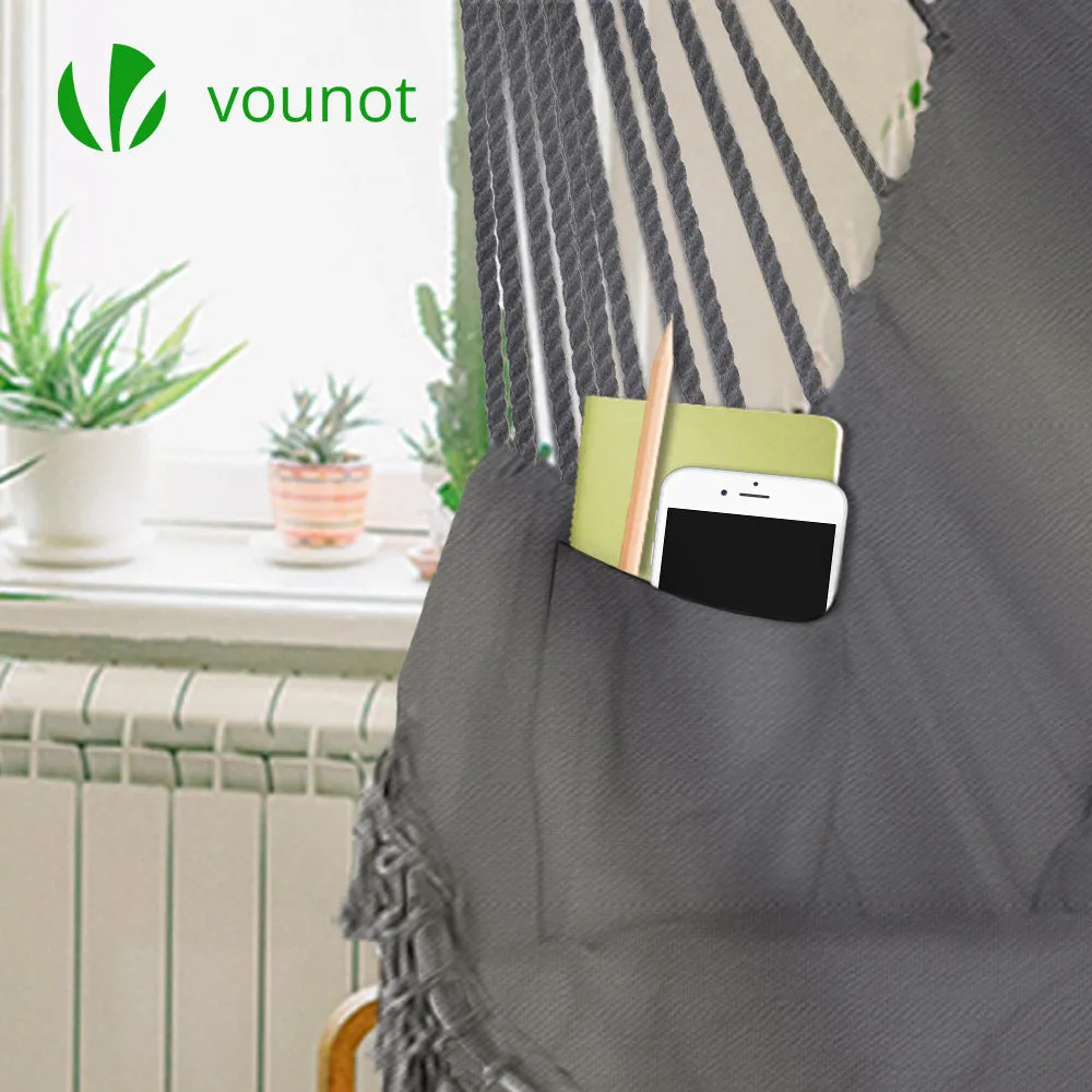 VOUNOT sedia sospesa grigia con 2 cuscini frange cotone