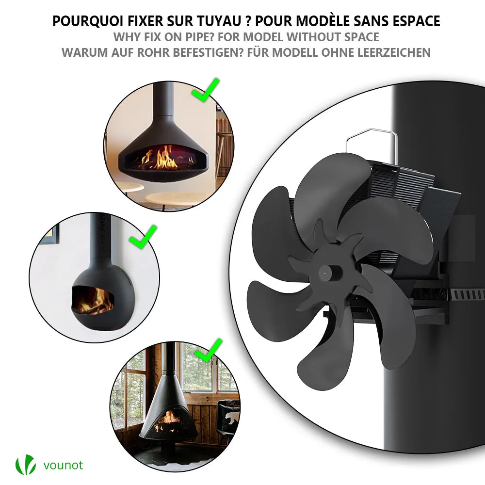 Vounot Ventilatore Stufa Legna 6 Pale con Termometro silenzioso