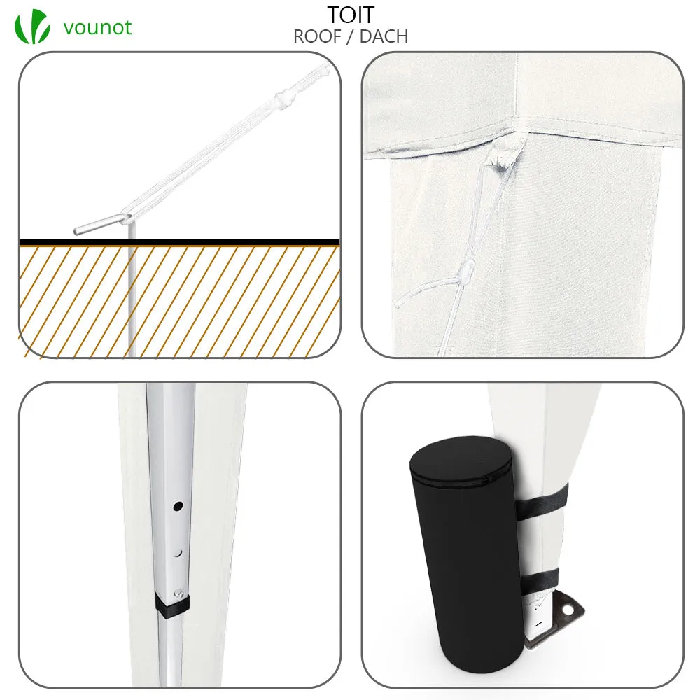 Vounot Gazebo Giardino 3x3m Bianco Pieghevole con Pareti