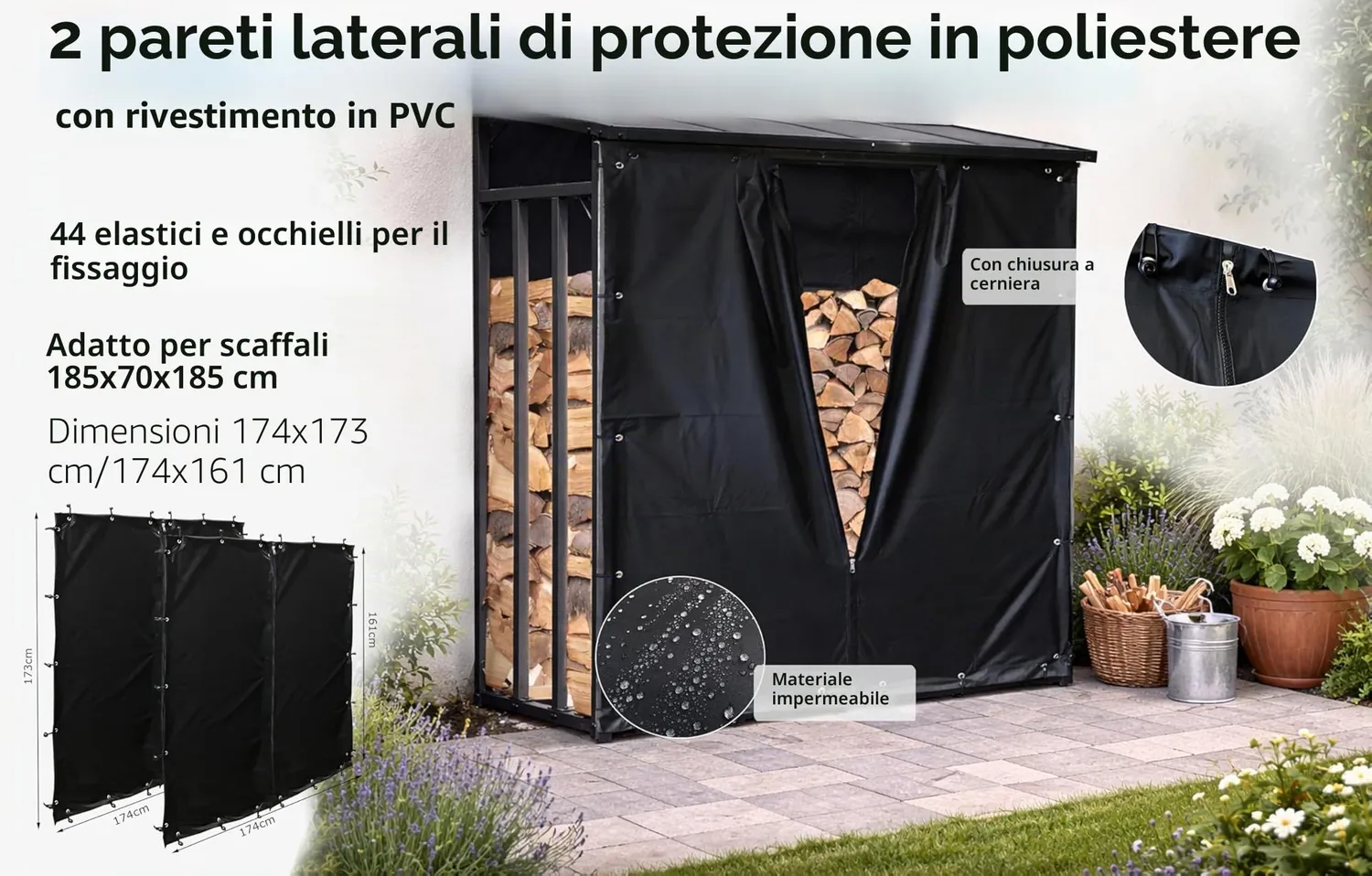 Quick Star XXL 185x70x185 Telo Protezione Legnaia PVC Nero