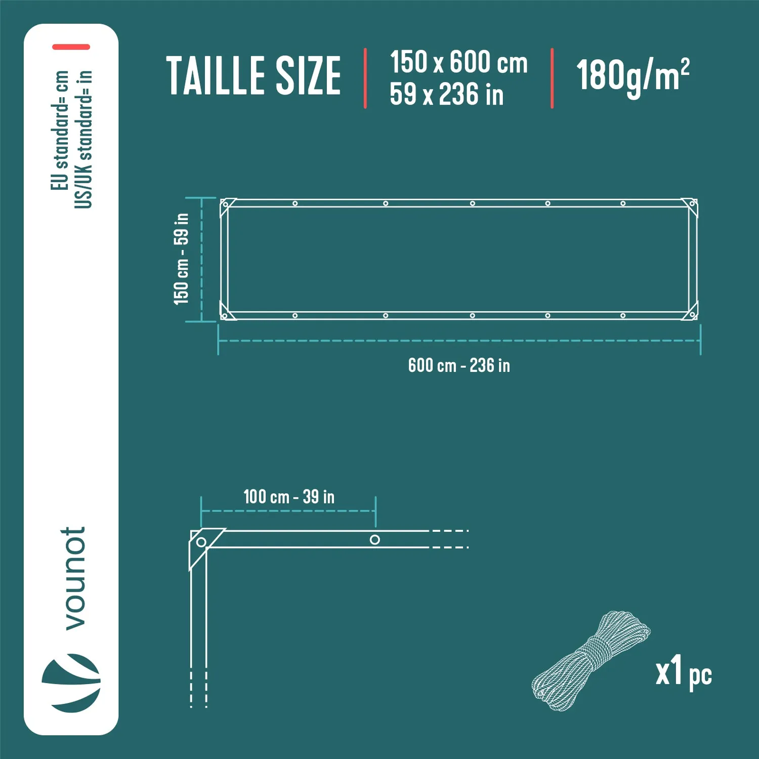 Vounot telo protezione impermeabile 180g blu 1,5x6 m