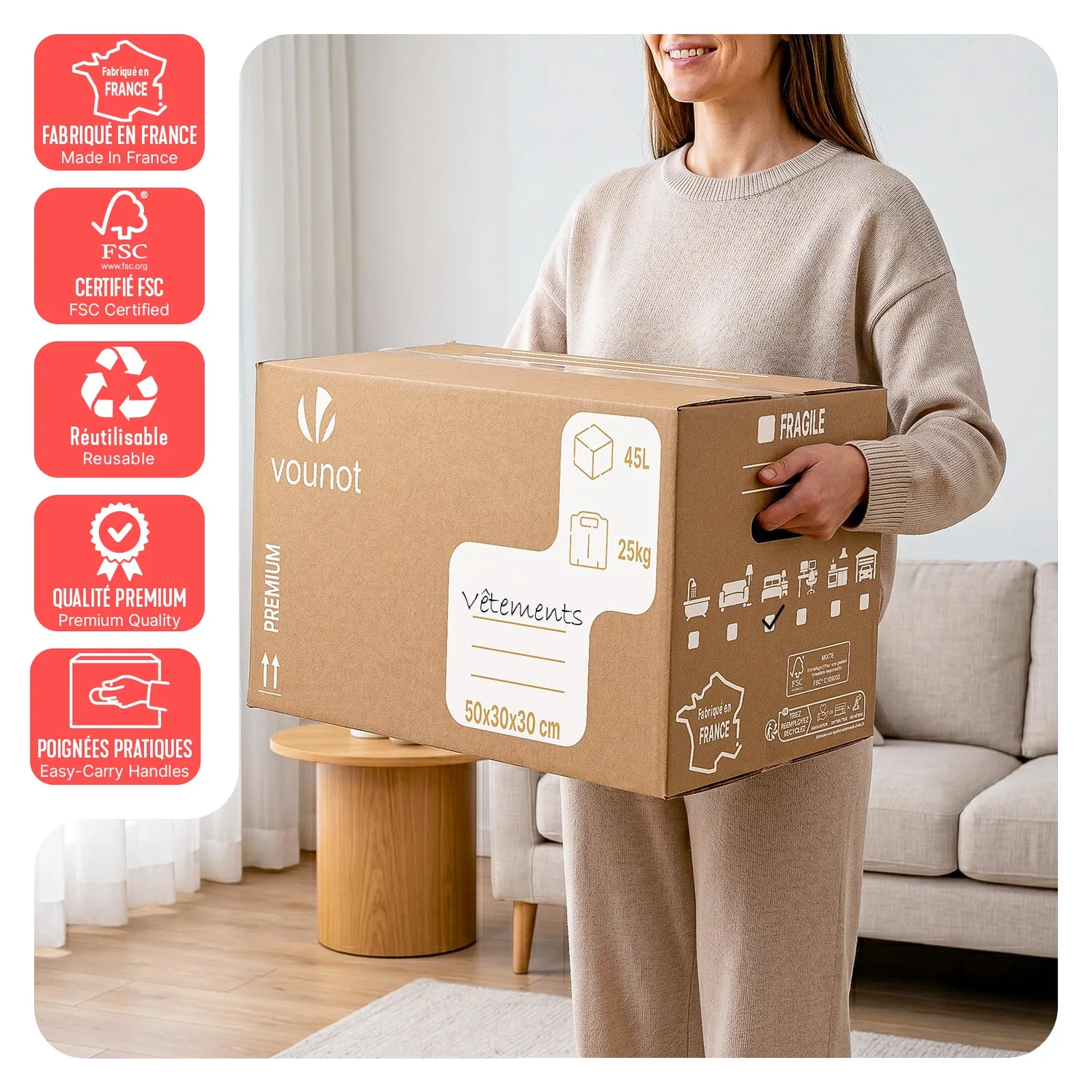 VOUNOT Scatoloni Trasloco 45L 50x30x30 cm 20 Pezzi