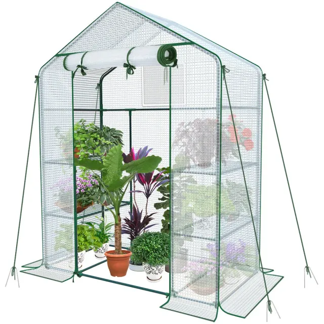 VOUNOT serra da giardino con ripiani 143x73x195cm bianca