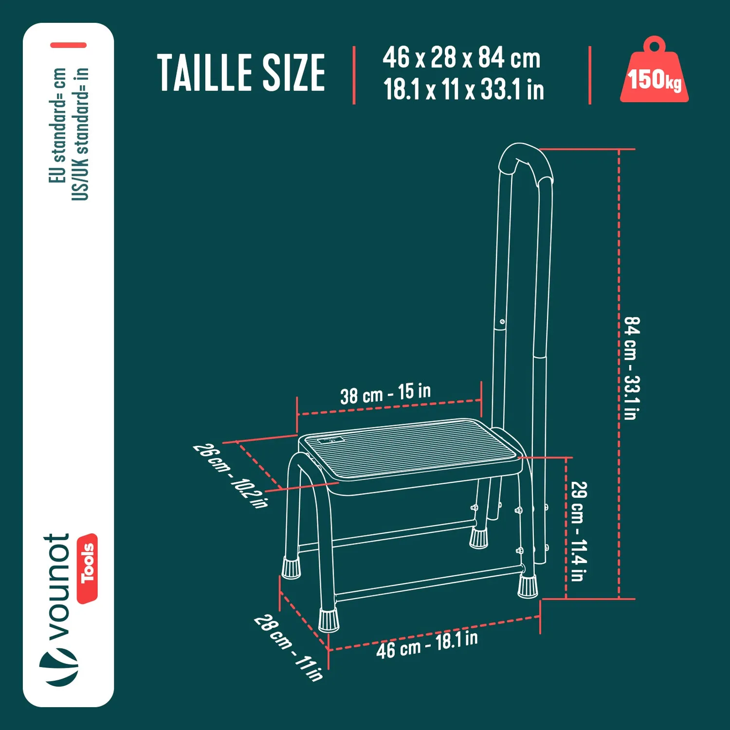 VOUNOT Predellino Acciaio con Maniglia 38x26 Bianco 150kg