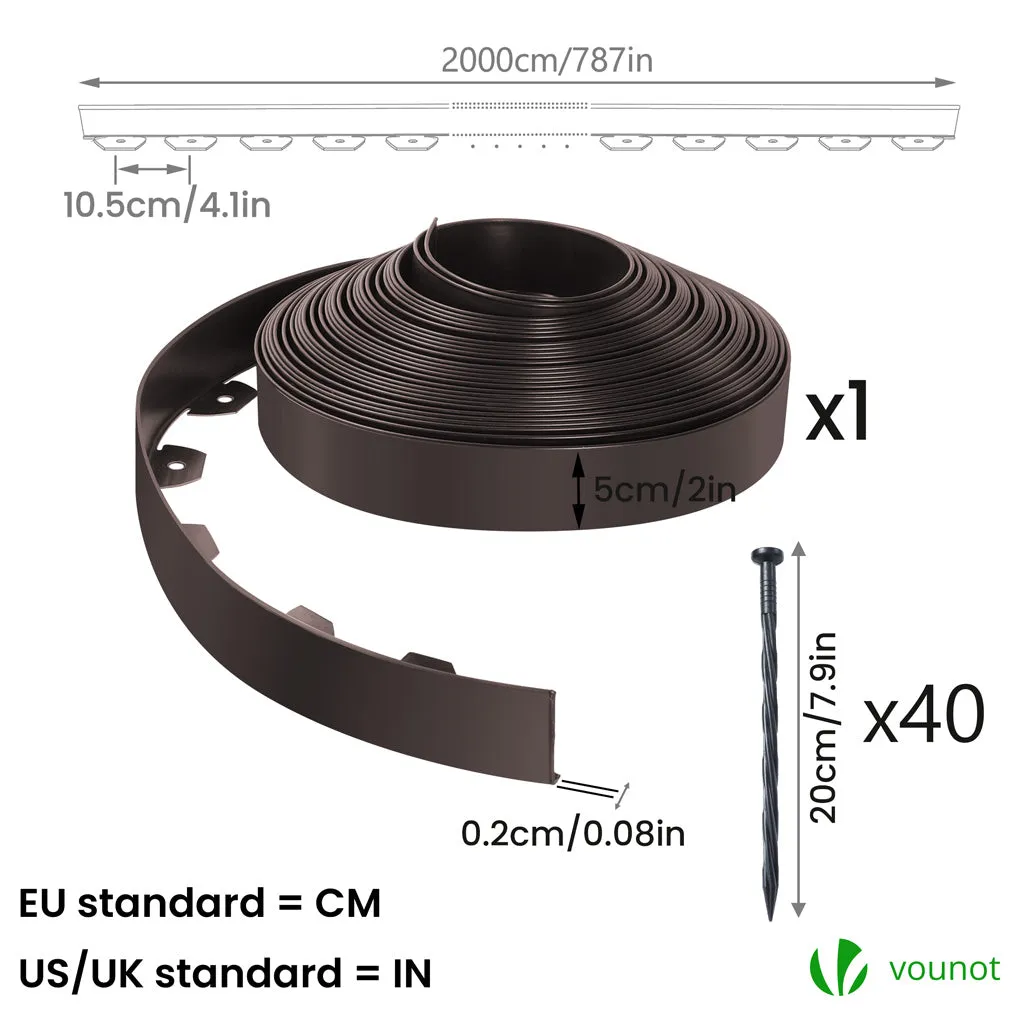 Vounot Bordura Giardino PVC 20m Marrone 5 cm