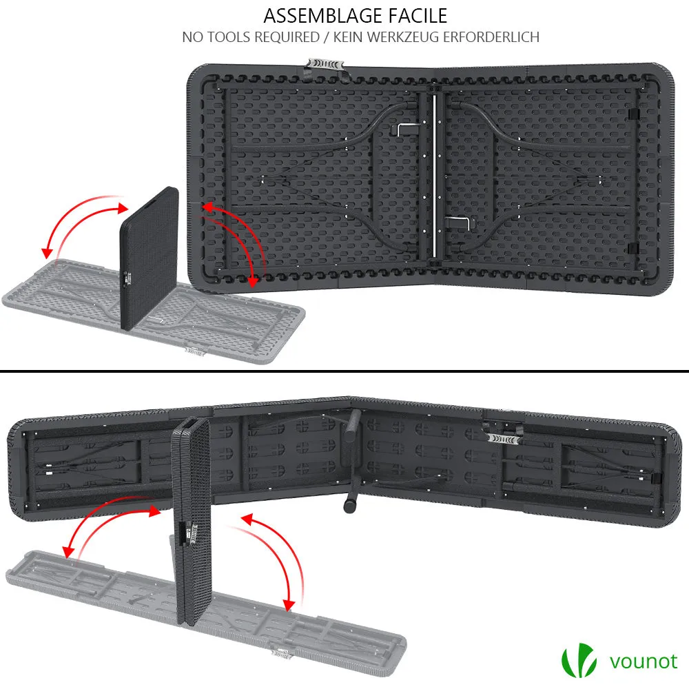 VOUNOT Set Tavolo + 2 Panche Pieghevoli 180 cm Nero HDPE