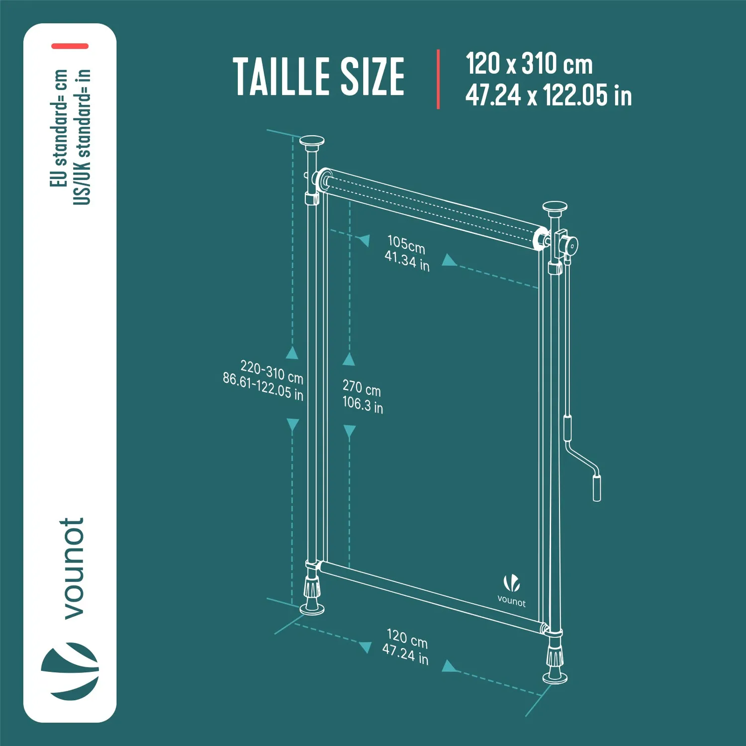 VOUNOT Tenda verticale senza forare 120x310 cm antracite