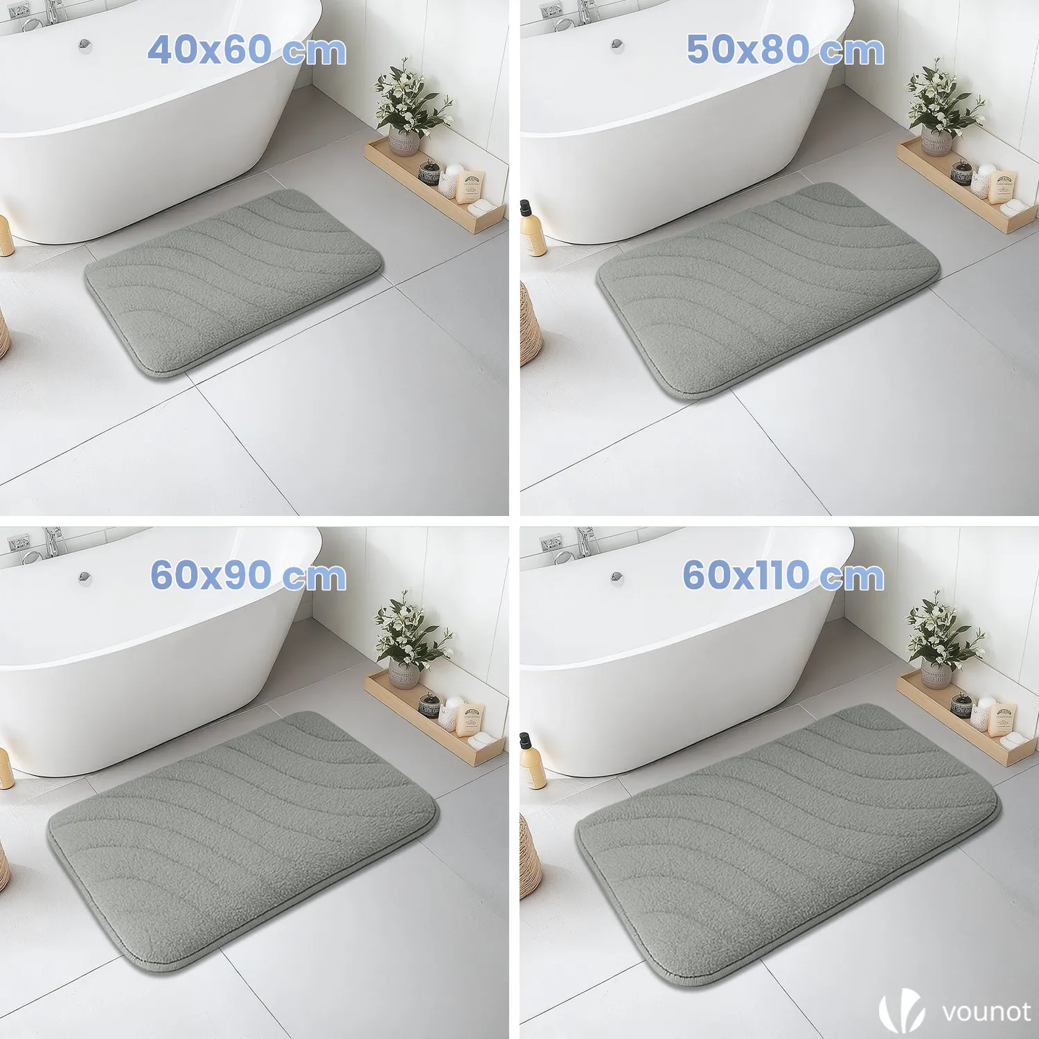 VOUNOT Tappeto Bagno Antiscivolo Grigio 50x80cm Microfibra