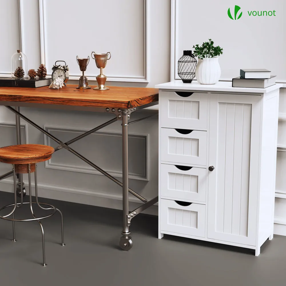VOUNOT Mobile Bagno 4 Cassetti 1 Anta 82x55x30 Bianco
