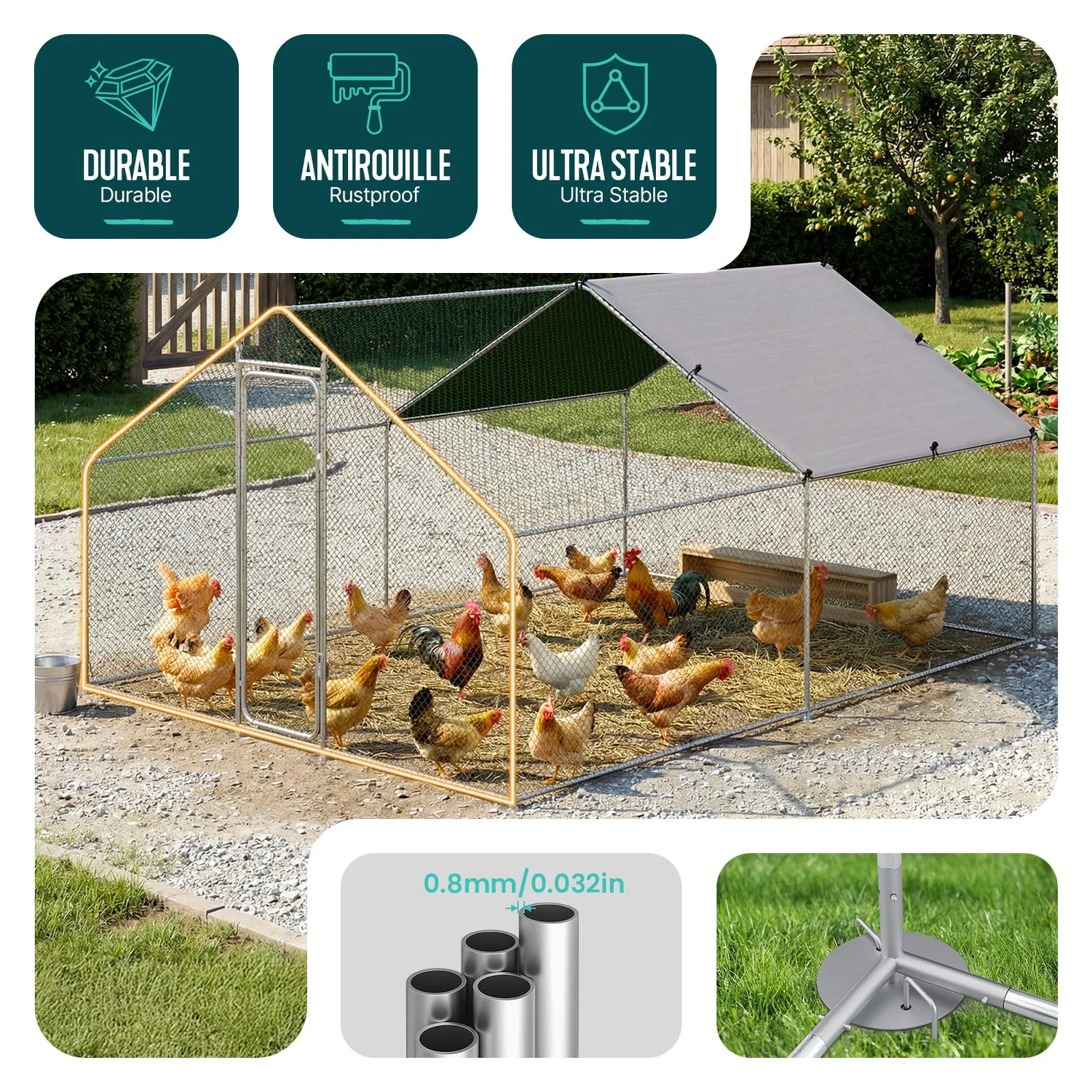 Vounot Recinto Pollaio Zincato con Telo 400x300x200 cm