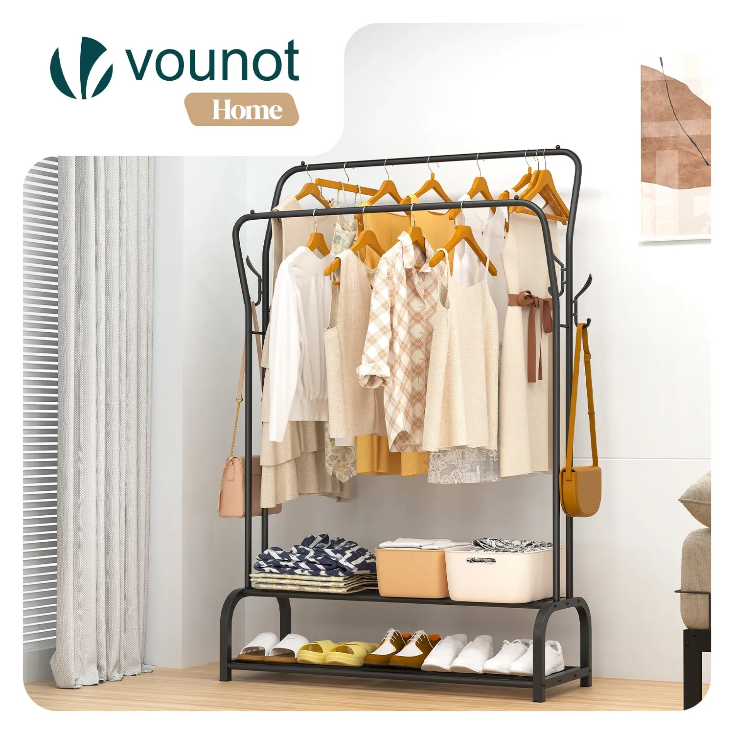 Vounot stender appendiabiti doppio 108x35x145 cm nero 35 kg